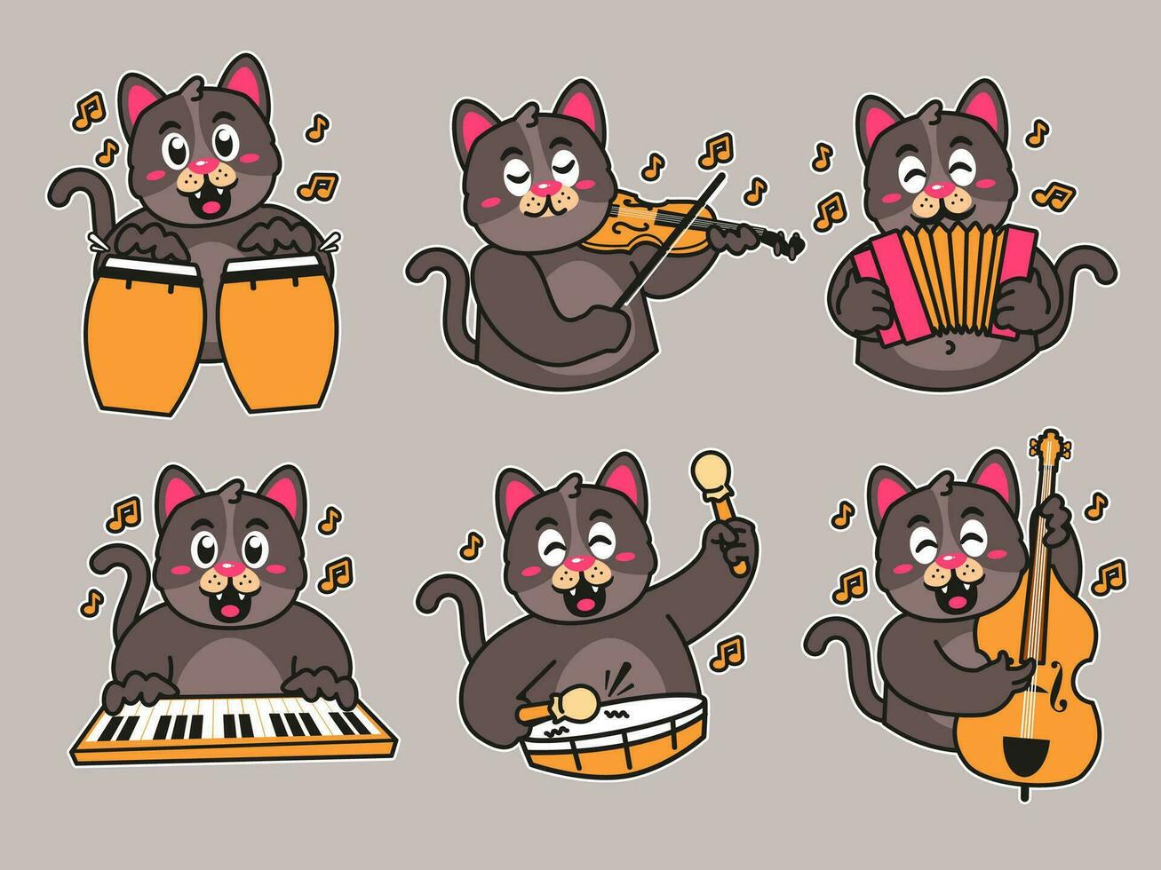 negro gato dibujos animados pegatina jugando música vector