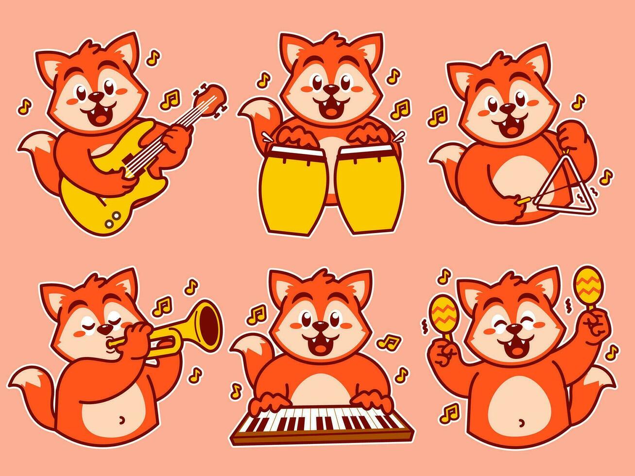 Fox Cartoon Sticker Playing music vector