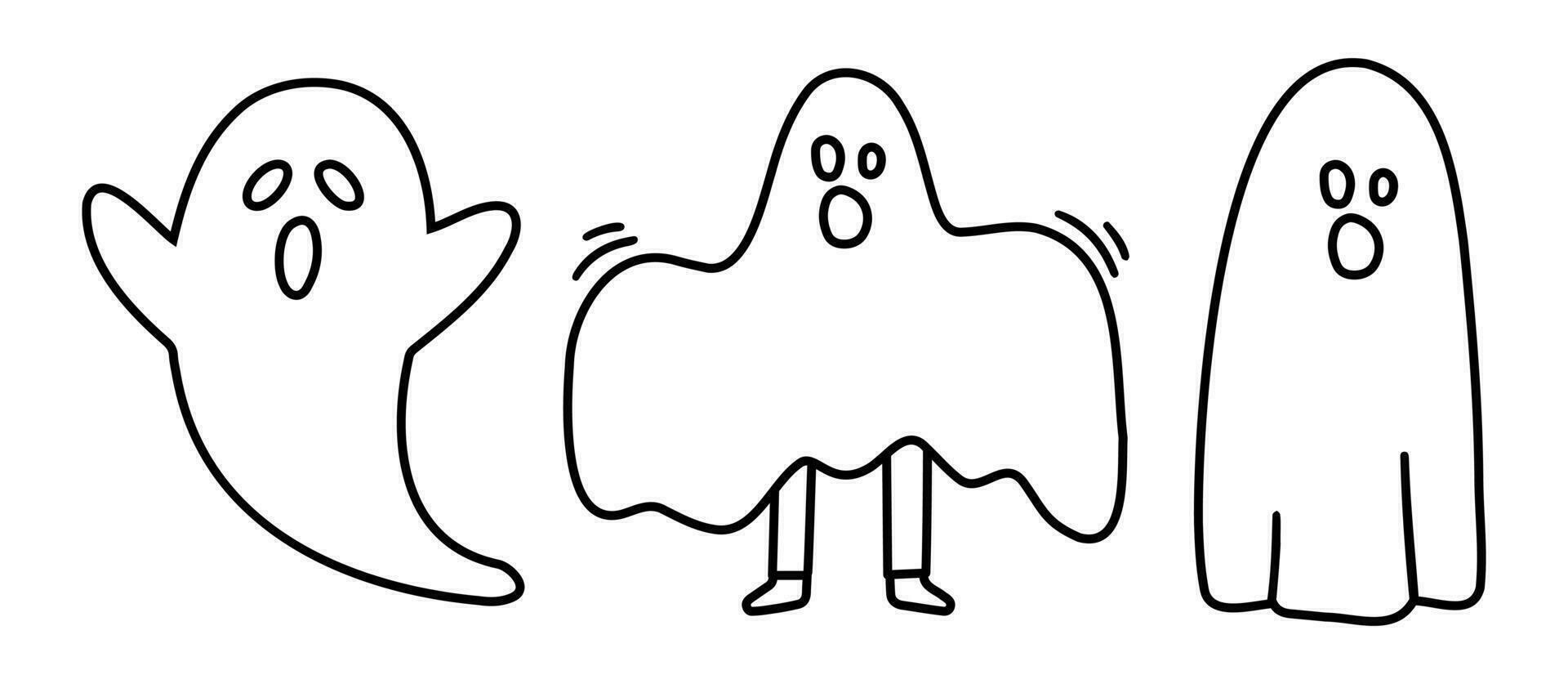 Halloween Ghost Silhouette, Doodle Style, Line Illustrations vector