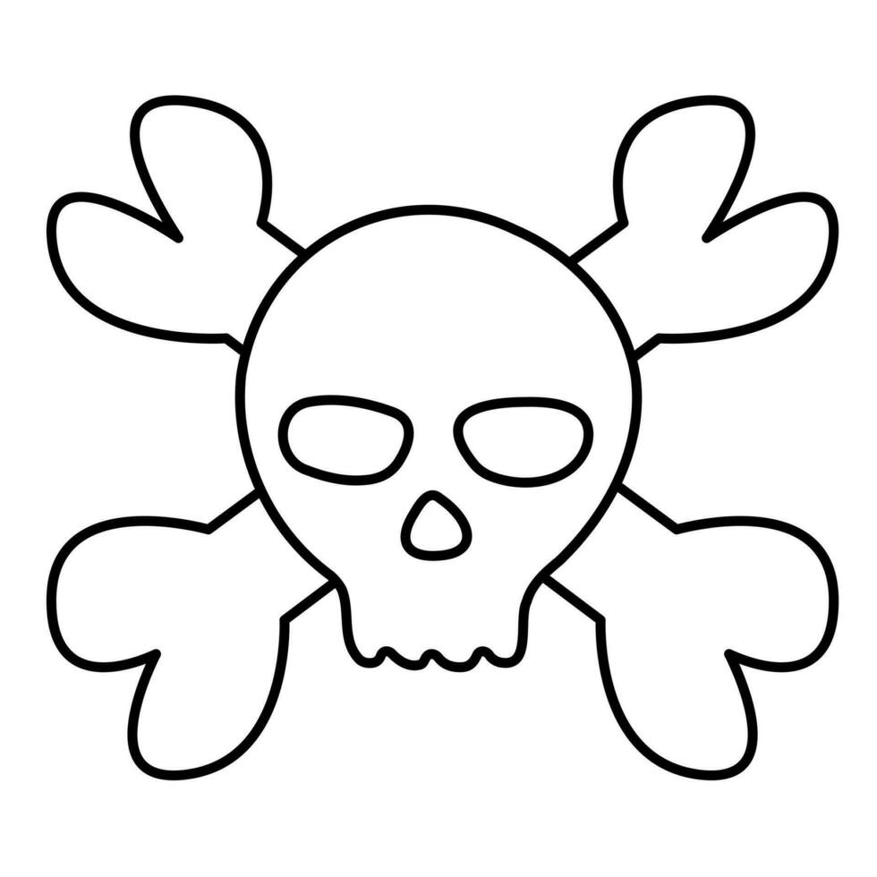 humano cráneo y cruzado huesos aislado en blanco antecedentes. muerte o alegre Roger símbolo. linda gracioso decorativo objeto o diseño elemento para Víspera de Todos los Santos, día de el muerto. vector