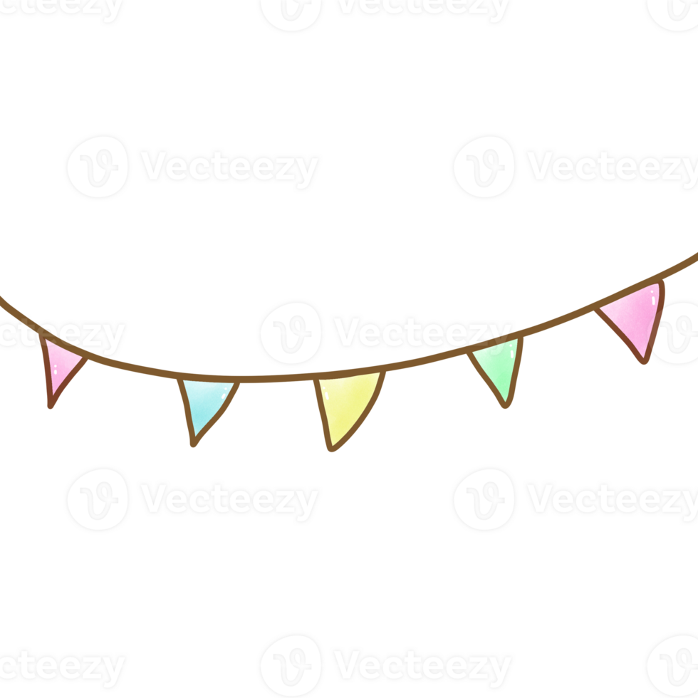a colorful bunting on a string, with a white background png