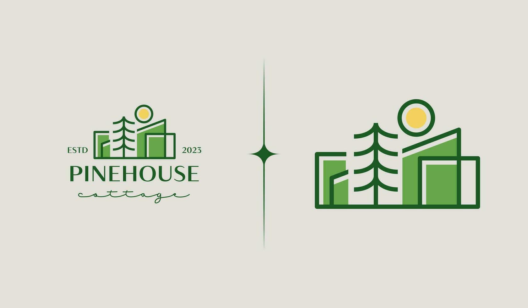 Cottage Pine House Logo Template. Universal creative premium symbol. Vector illustration. Creative Minimal design template. Symbol for Corporate Business Identity