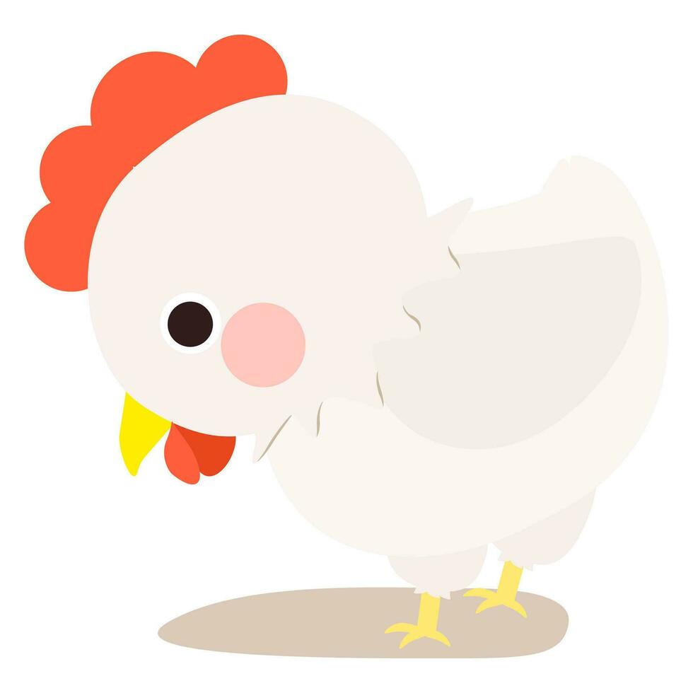 linda pequeño blanco pollo, lleno cuerpo, en pie y mirando abajo, lado rostro. aislado en blanco fondo, eps10 vector