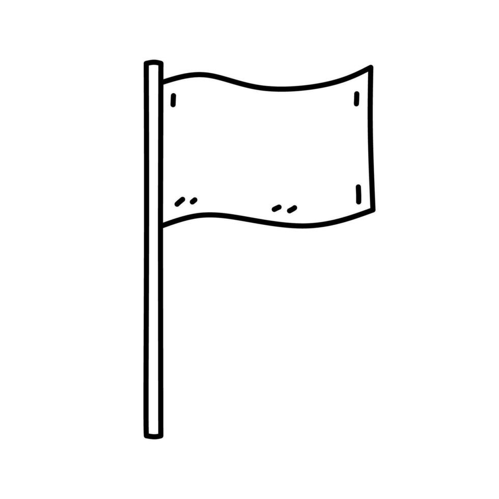 Rectangular waving flag isolated on white background. Vector hand-drawn illustration in doodle style. Perfect for cards, decorations, logo, various designs.