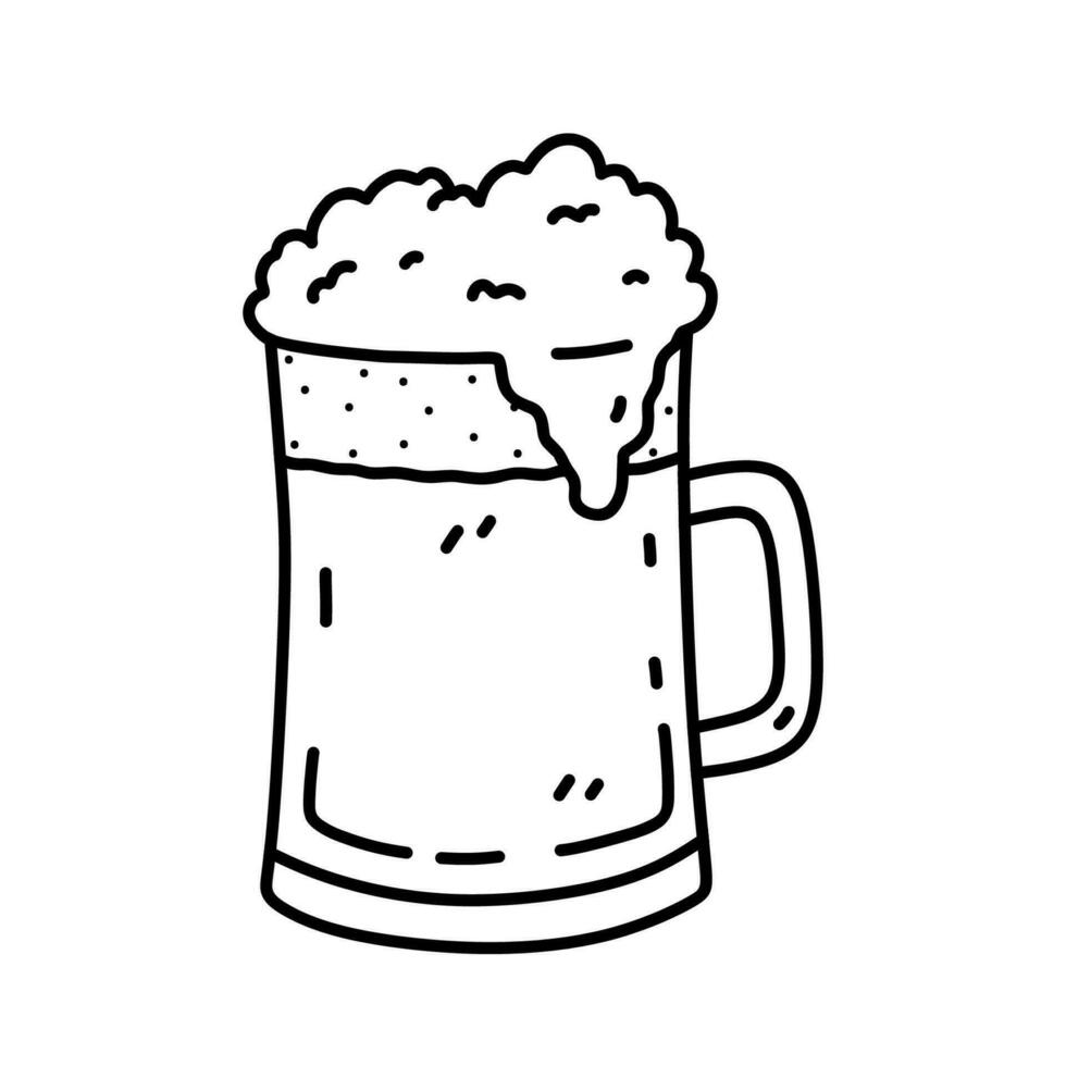 Glass of beer isolated on white background. Alcoholic beverage. Vector hand-drawn illustration in doodle style. Perfect for cards, menu, decorations, logo, various designs.