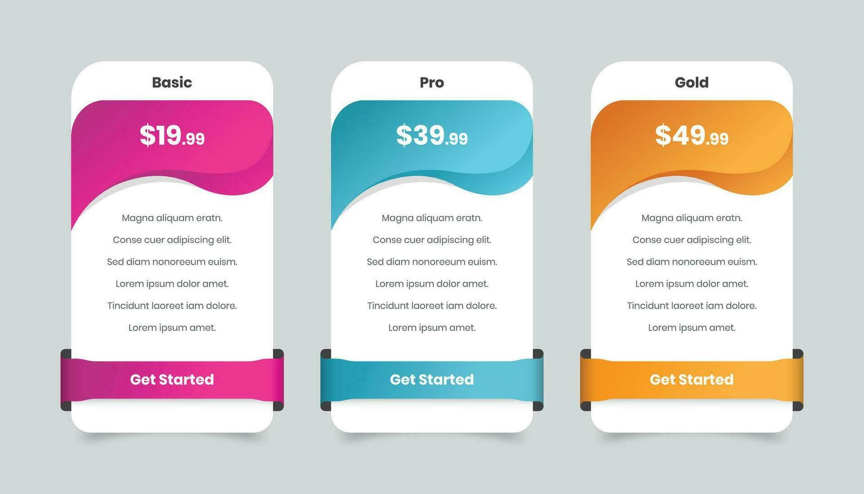 Abstract gradient pricing comparison table web and mobile app ui element vector