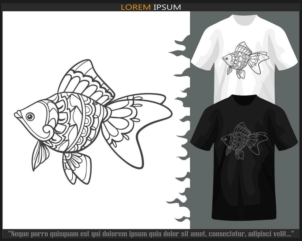 Goldfish mandala arts isolated on black and white t shirt. vector