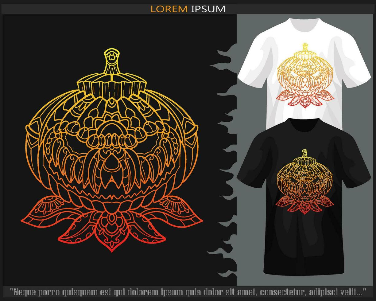 degradado vistoso calabaza cabeza mandala letras aislado en negro y blanco t camisa. vector