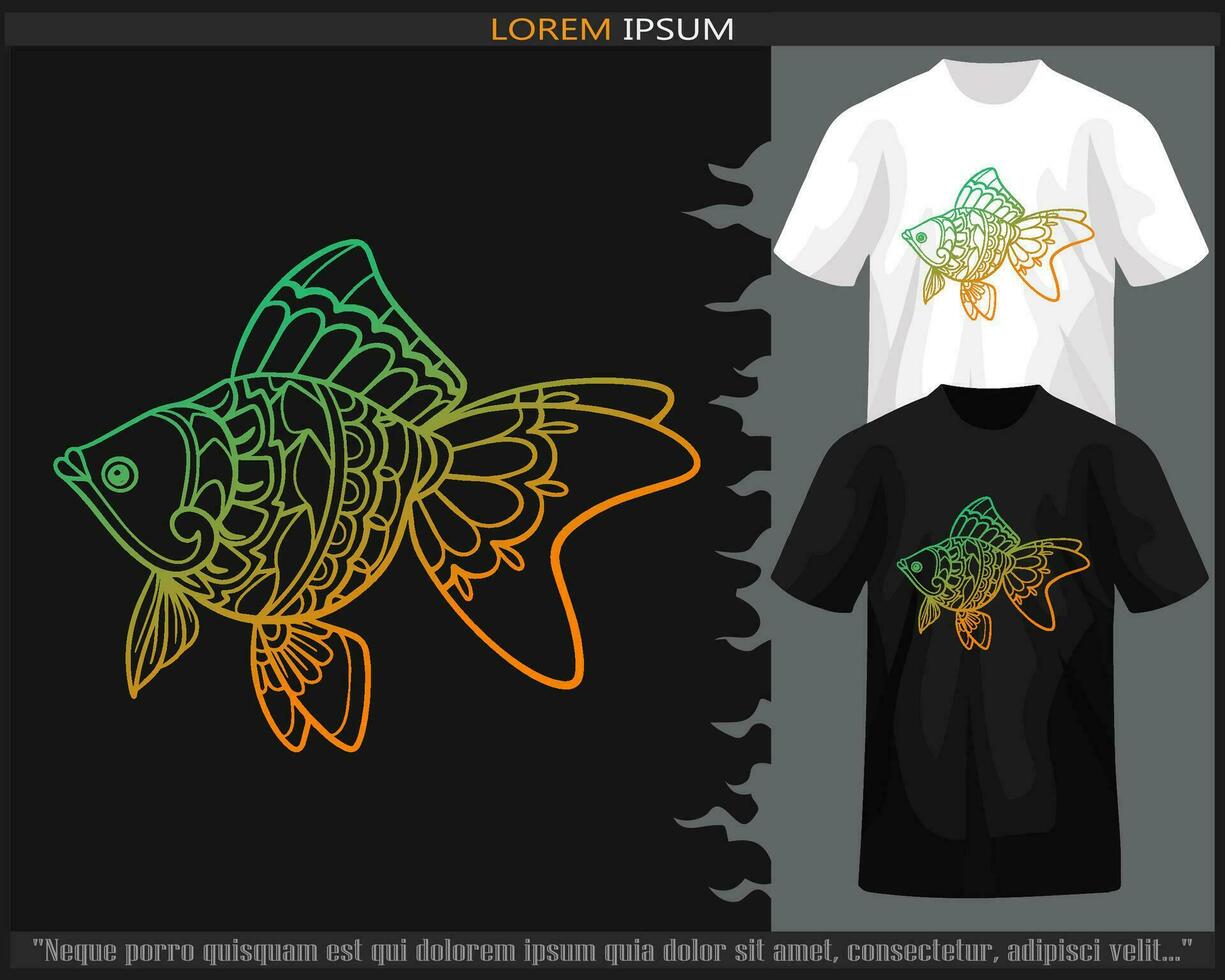 Gradient Colorful Goldfish mandala arts isolated on black and white t shirt. vector