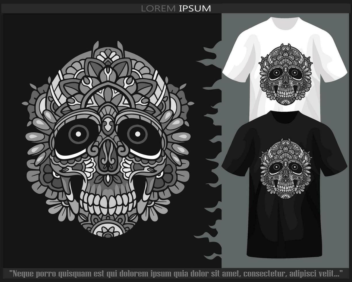 Monochrome Skull head mandala arts isolated on black and white t shirt. vector