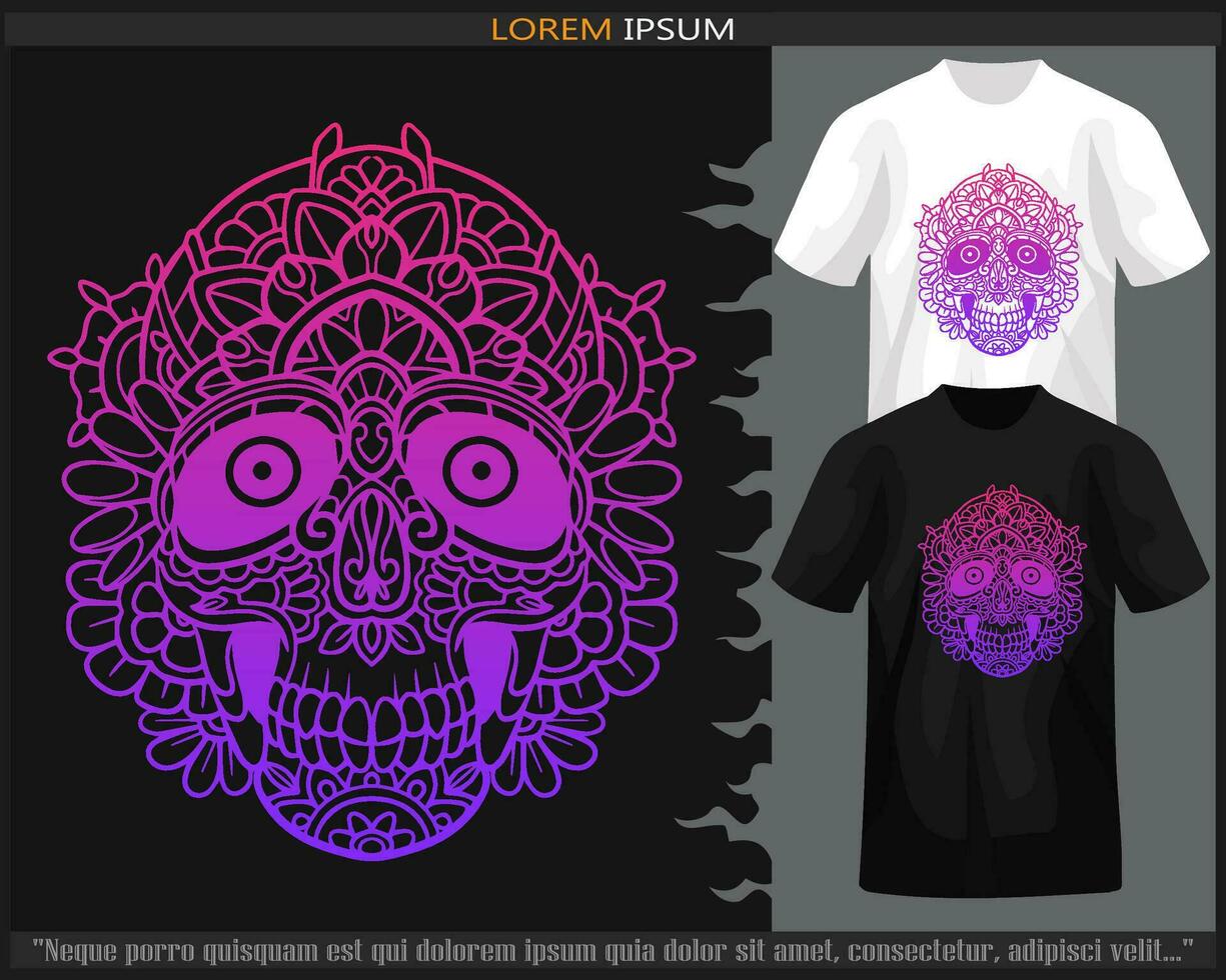 Gradient Colorful Skull head mandala arts isolated on black and white t shirt. vector