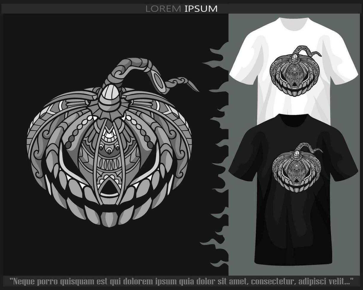 Monochrome Pumpkin mandala arts isolated on black and white t shirt. vector