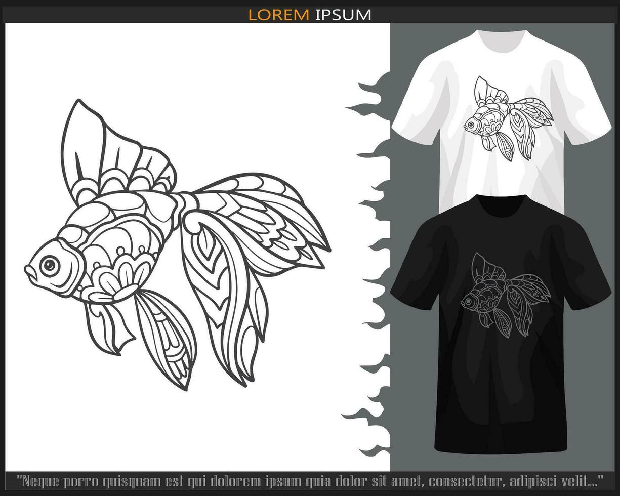 Goldfish mandala arts isolated on black and white t shirt. vector