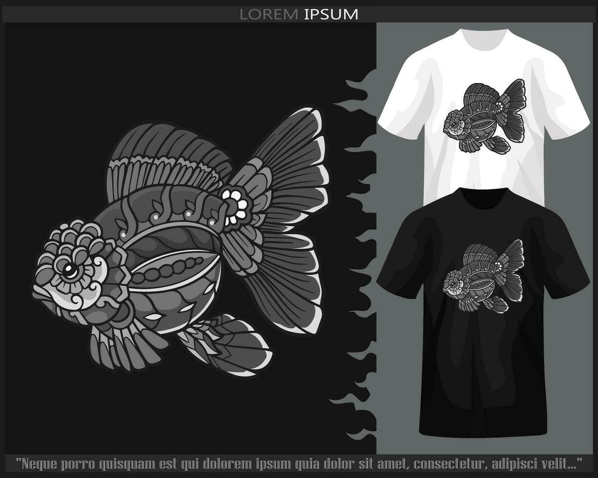 monocromo pez de colores mandala letras aislado en negro y blanco t camisa. vector