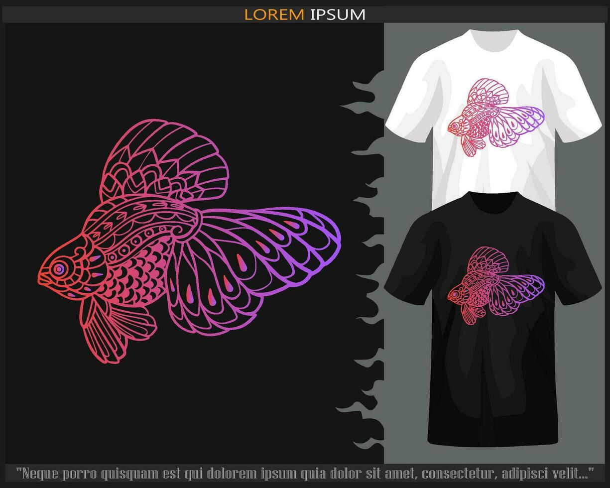 Gradient Colorful Goldfish mandala arts isolated on black and white t shirt. vector