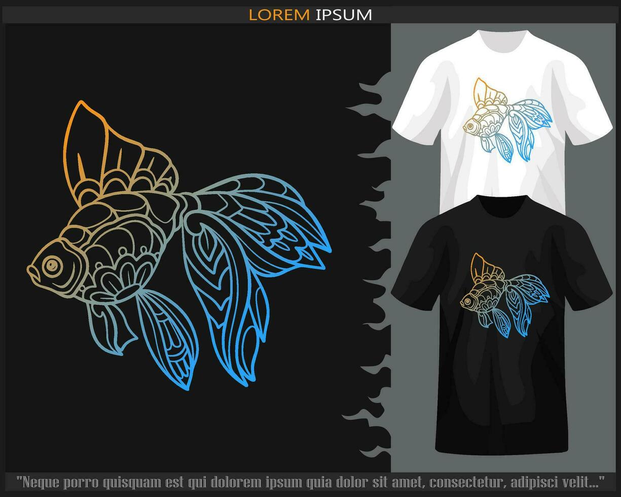 Gradient Colorful Goldfish mandala arts isolated on black and white t shirt. vector