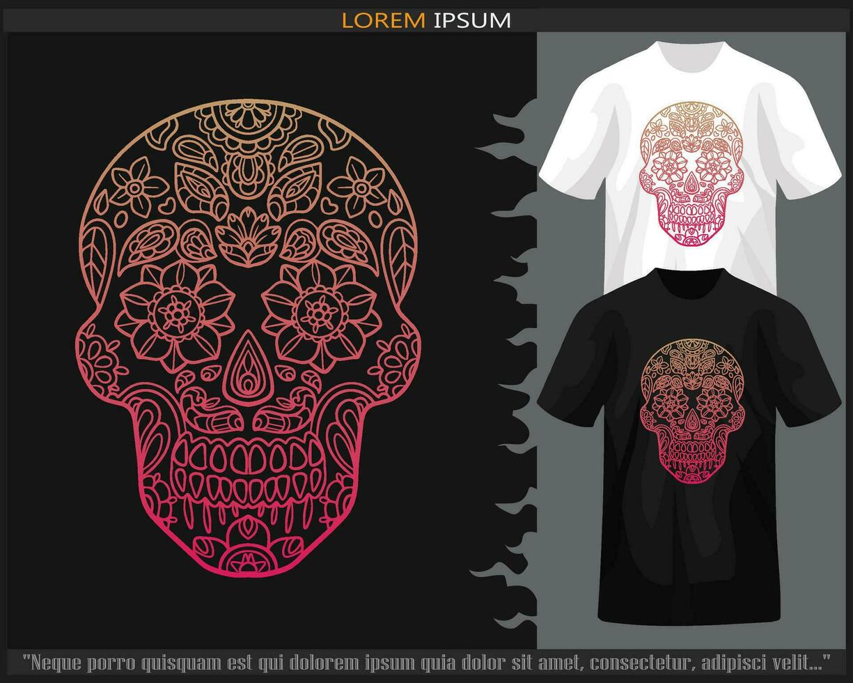 Gradient Colorful Skull head mandala arts isolated on black and white t shirt. vector