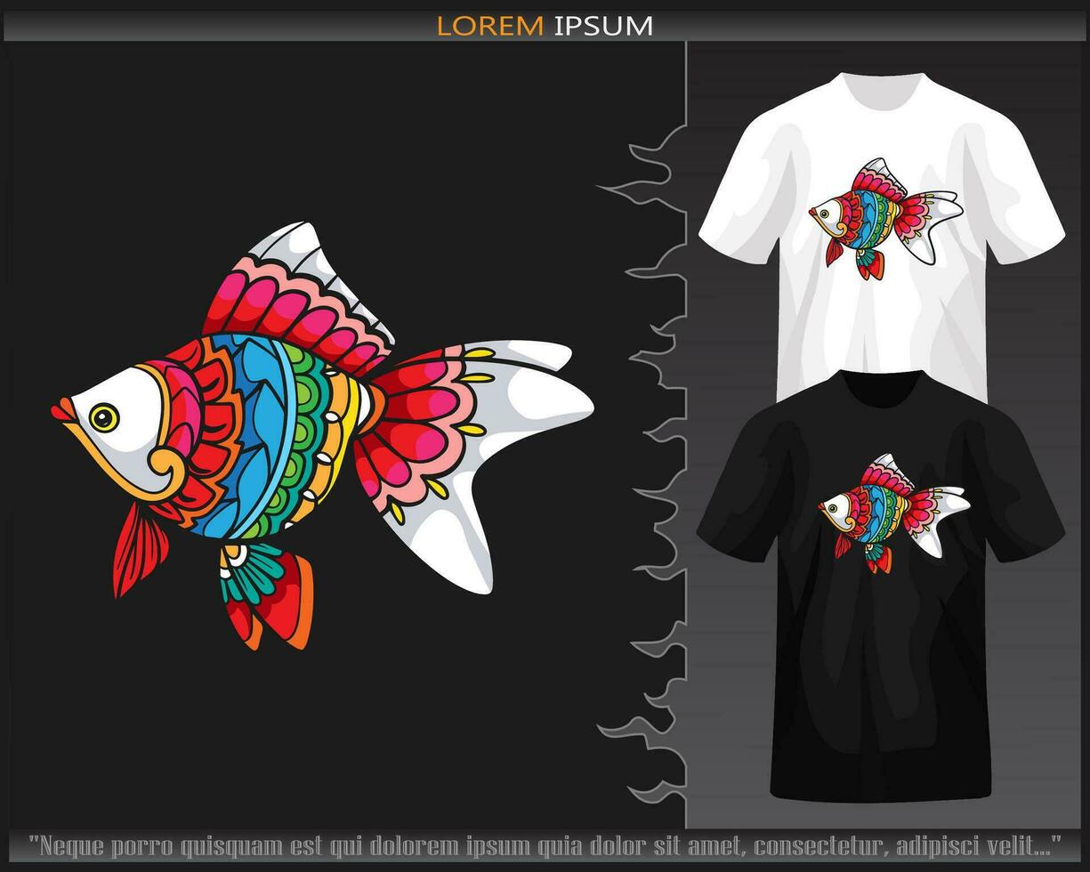 Colorful Goldfish mandala arts isolated on black and white t shirt. vector