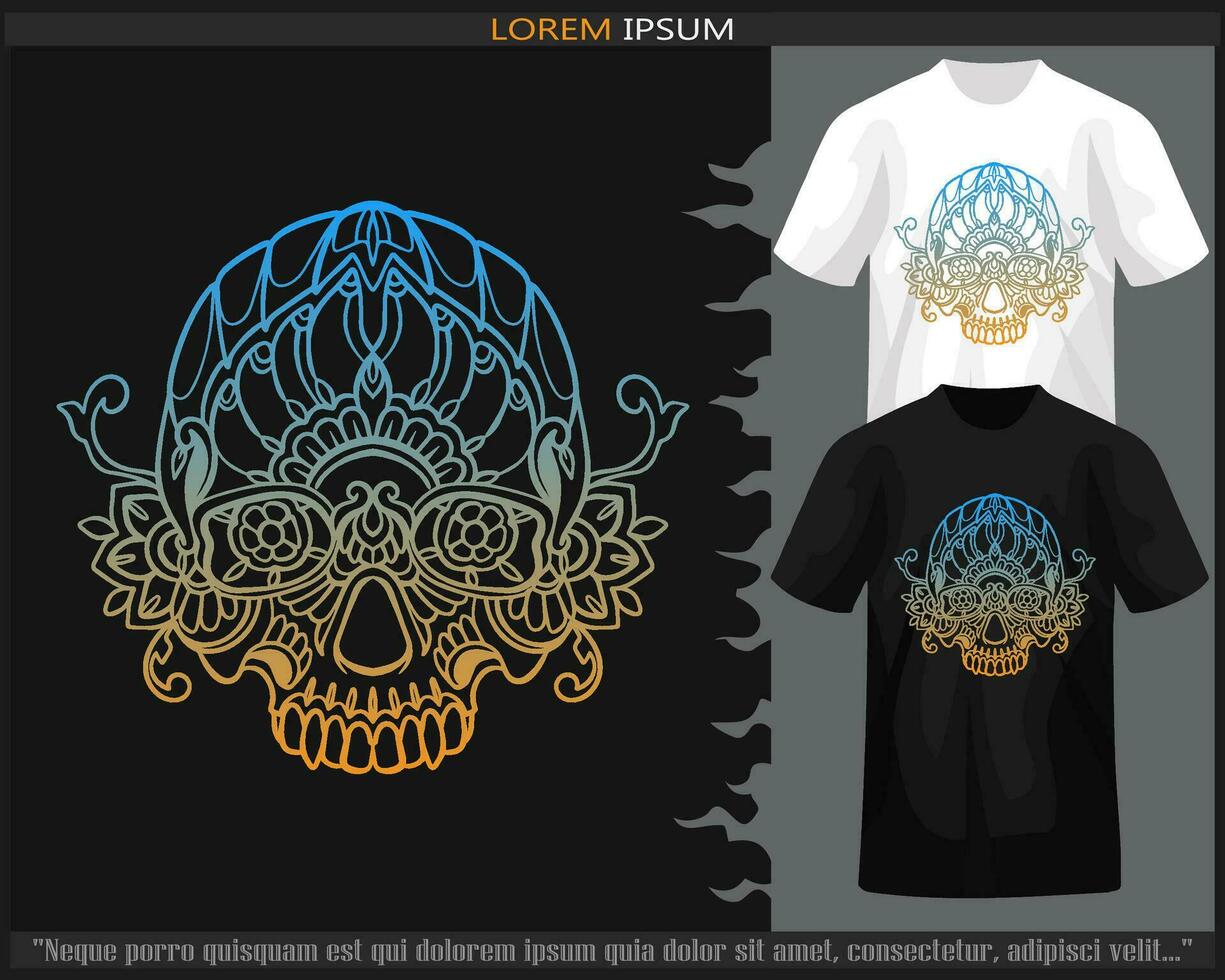 Gradient Colorful Skull head mandala arts isolated on black and white t shirt. vector