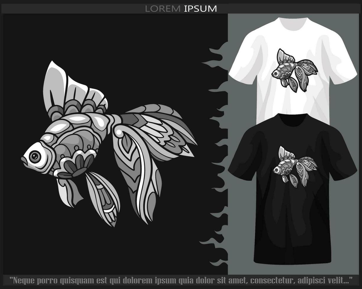 monocromo pez de colores mandala letras aislado en negro y blanco t camisa. vector