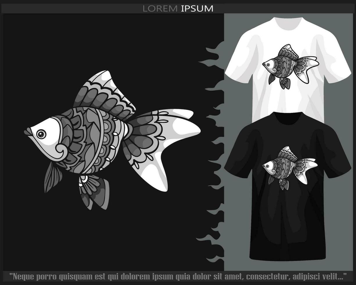 Monochrome Goldfish mandala arts isolated on black and white t shirt. vector