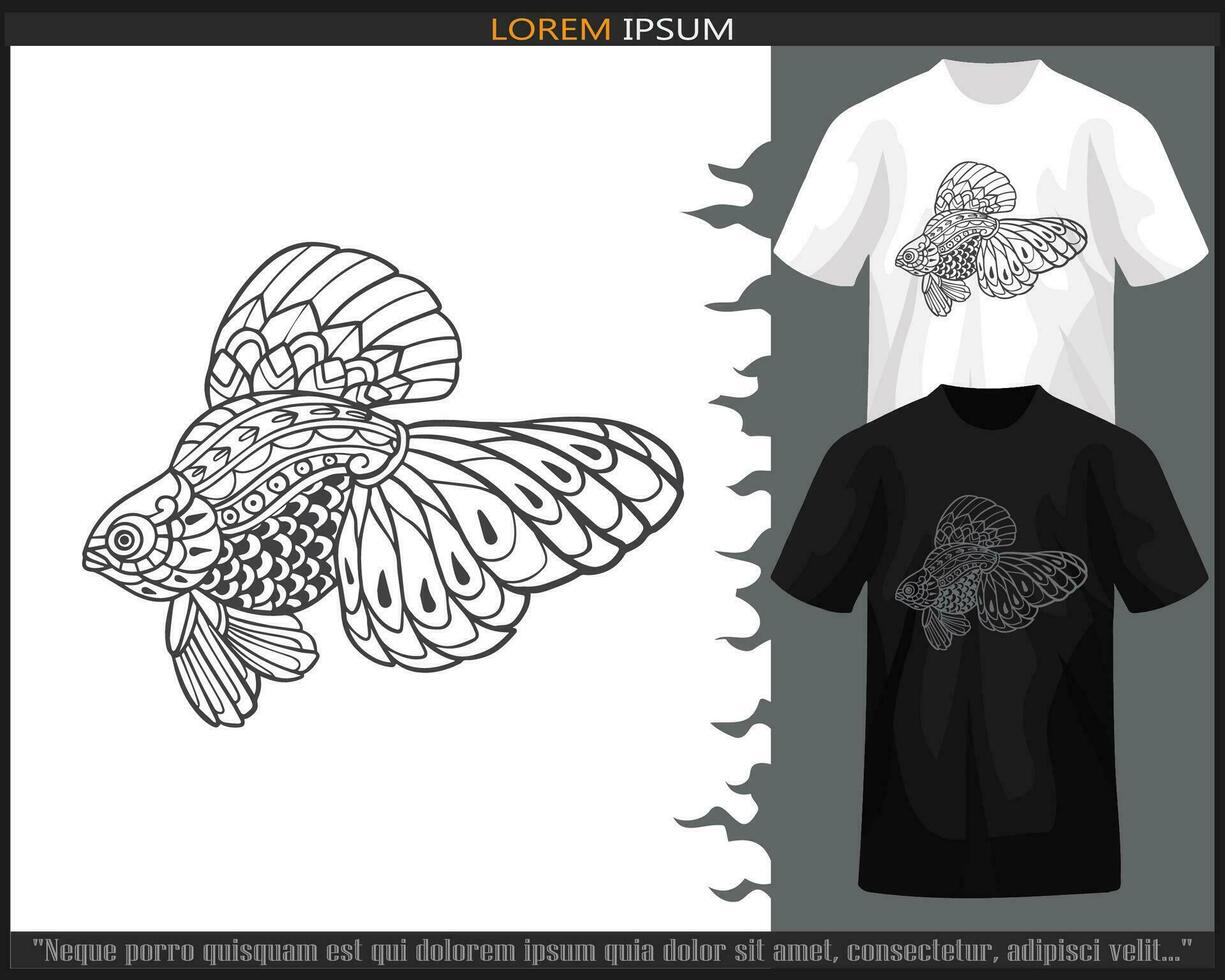 Goldfish mandala arts isolated on black and white t shirt. vector