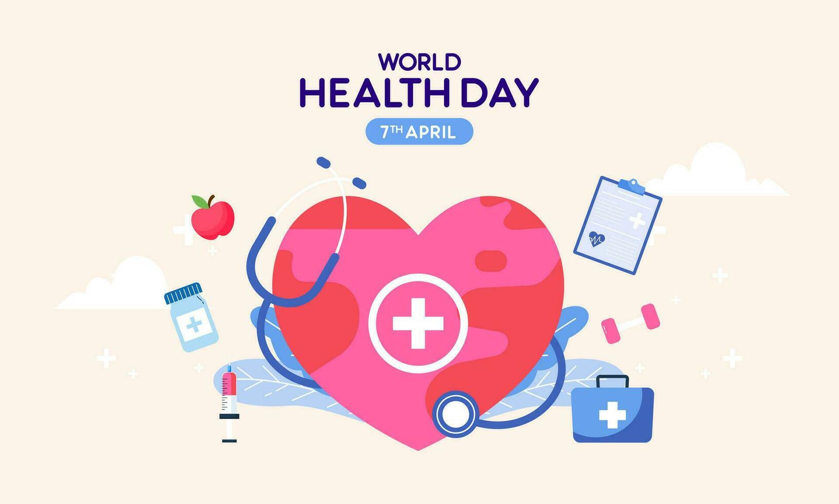 vector gráfico celebrando mundo salud día incluso médico suministros concepto