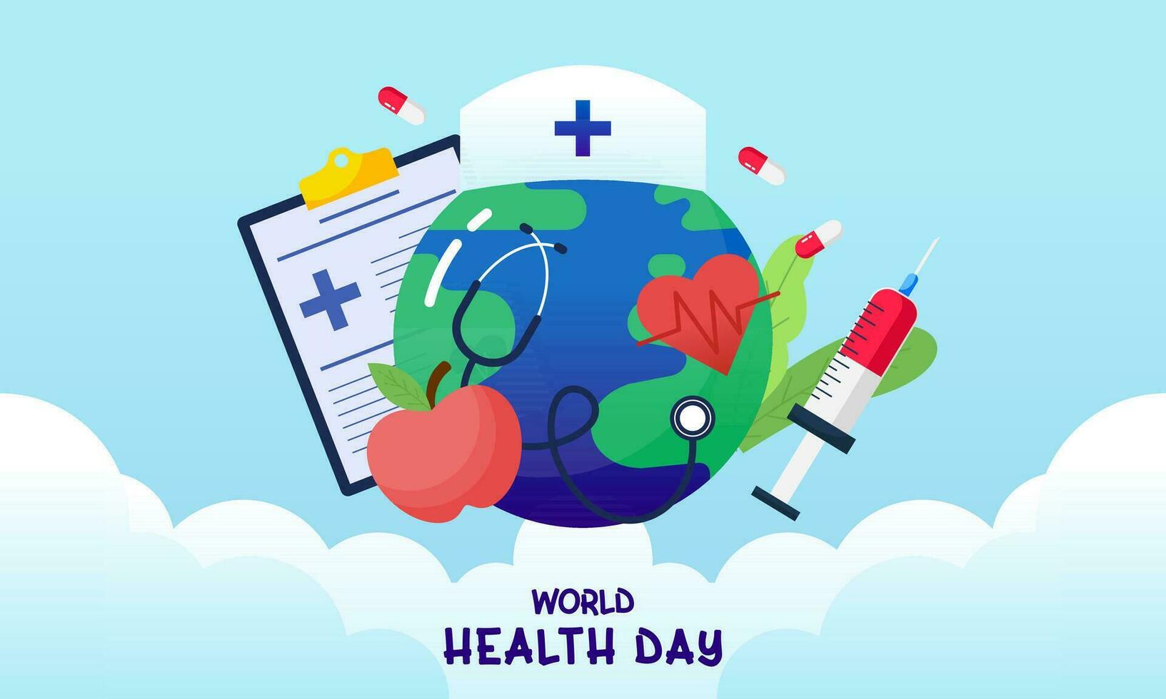 vector gráfico celebrando mundo salud día incluso médico suministros concepto