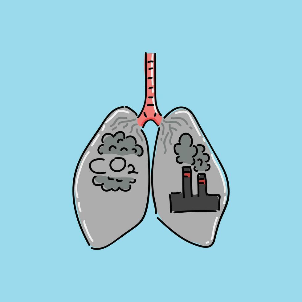 aire contaminación desde fábrica chimeneas, dentro resumen humano livianos vector ilustración. dibujos animados industrial ciudad paisaje aislado en azul, ambiental problema concepto