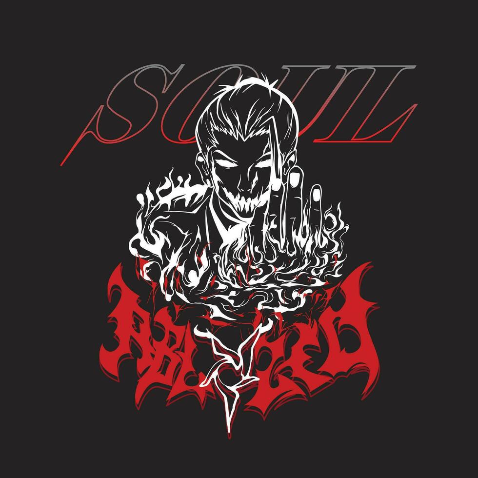 A man whose soul is ablaze ,with lettering custome vector