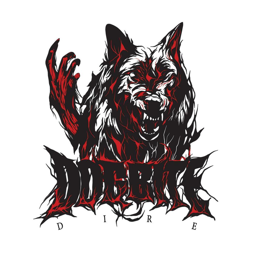 Dog enraged with the hand of the devil possessing it ,dogbite dire vector