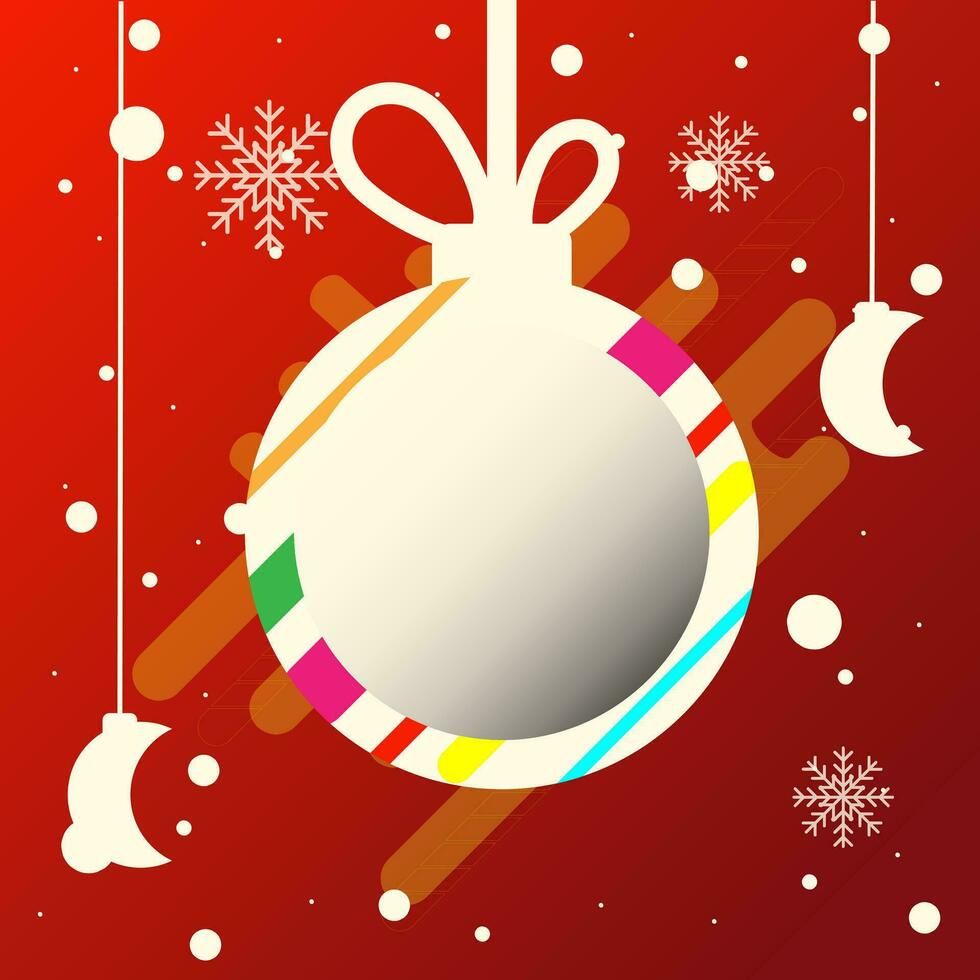 alegre Navidad saludo tarjeta, Navidad pelota con cinta, arco y nieve bandera vector ilustración