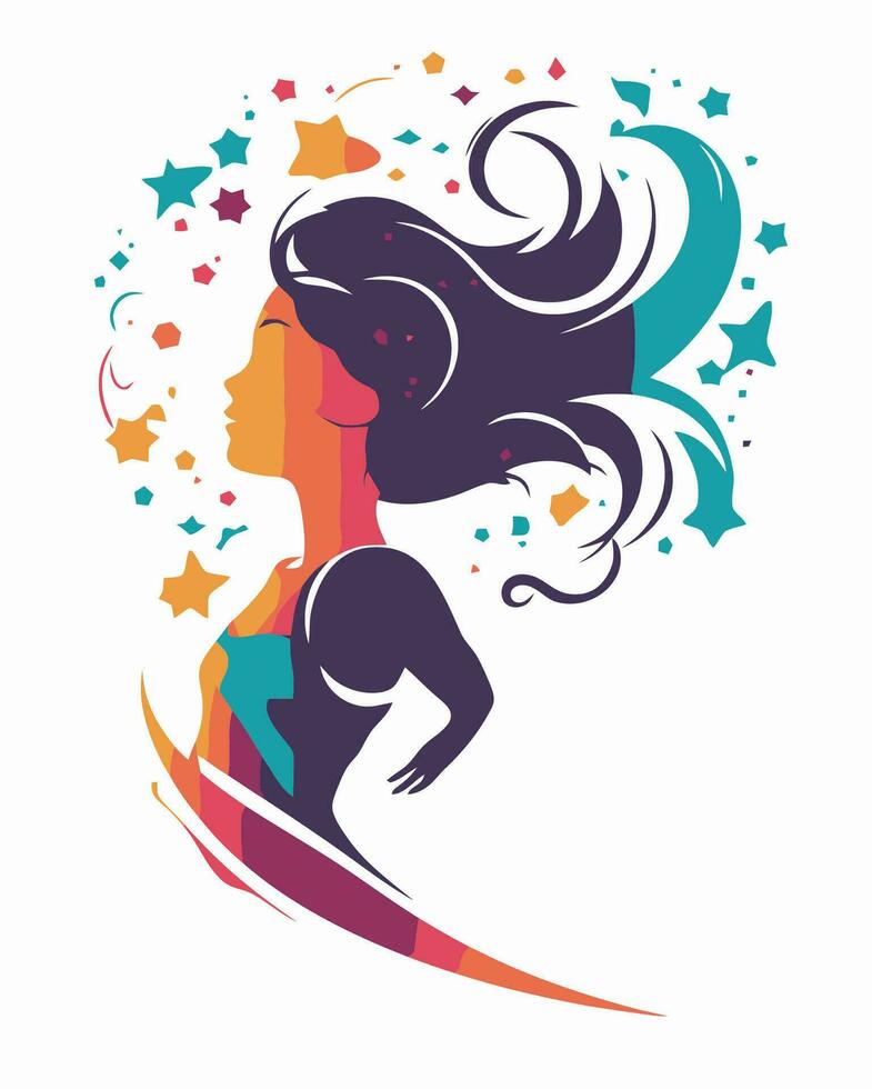 a woman with colorful hair and stars vector