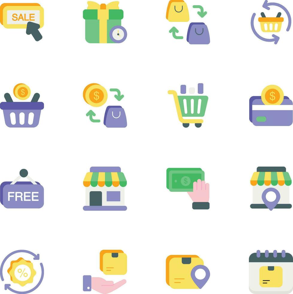 pack of Ecommerce and Shopping flat icons set vector