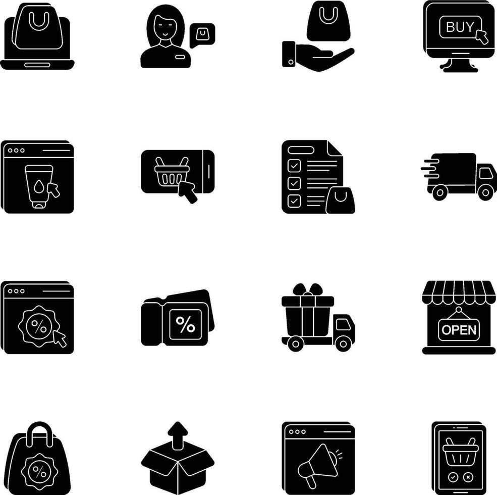 Pack of Ecommerce and Shopping glyph icons set vector