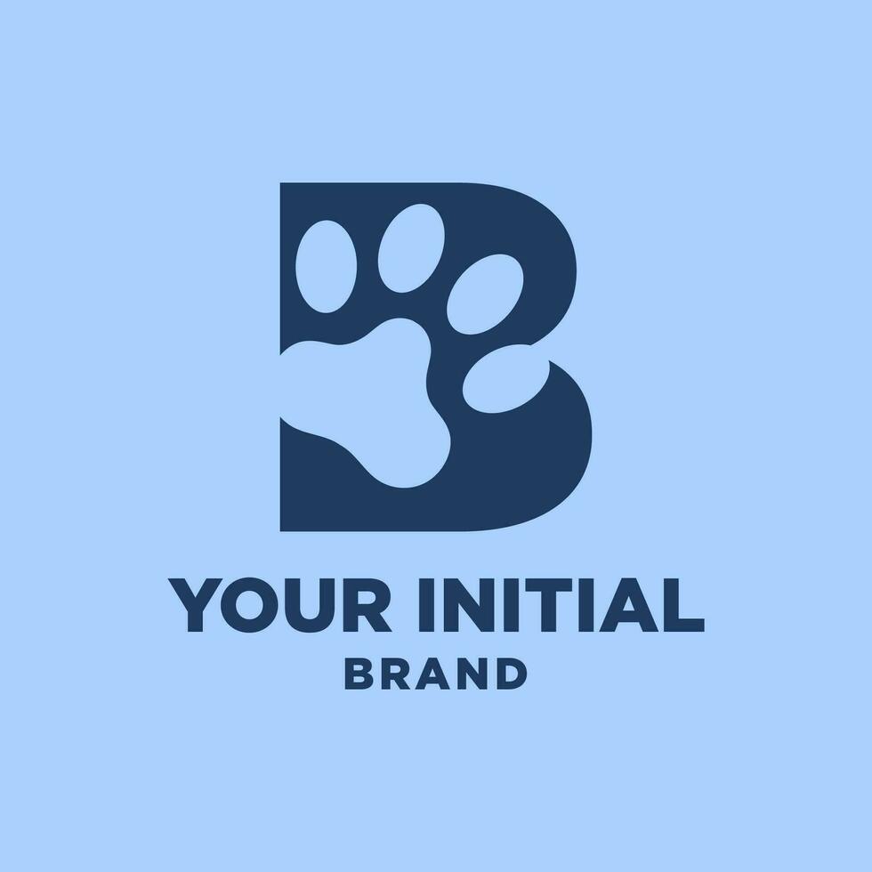letter B paw print dog foot silhouette in negative space initial vector logo design