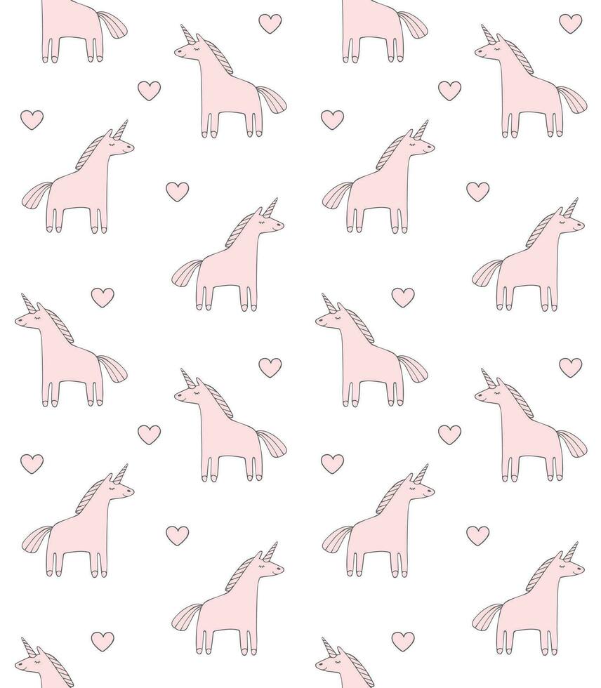 Vector seamless pattern of cartoon pink unicorn