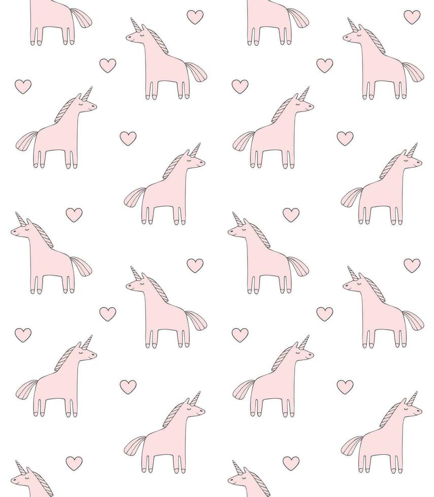 Vector seamless pattern of cartoon pink unicorn