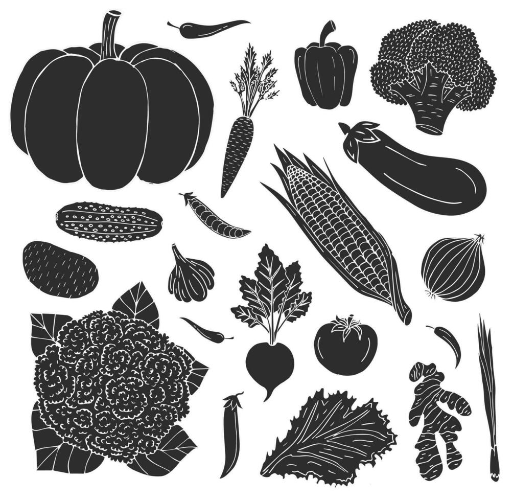 Vector hand drawn sketch doodle set of black vegetables