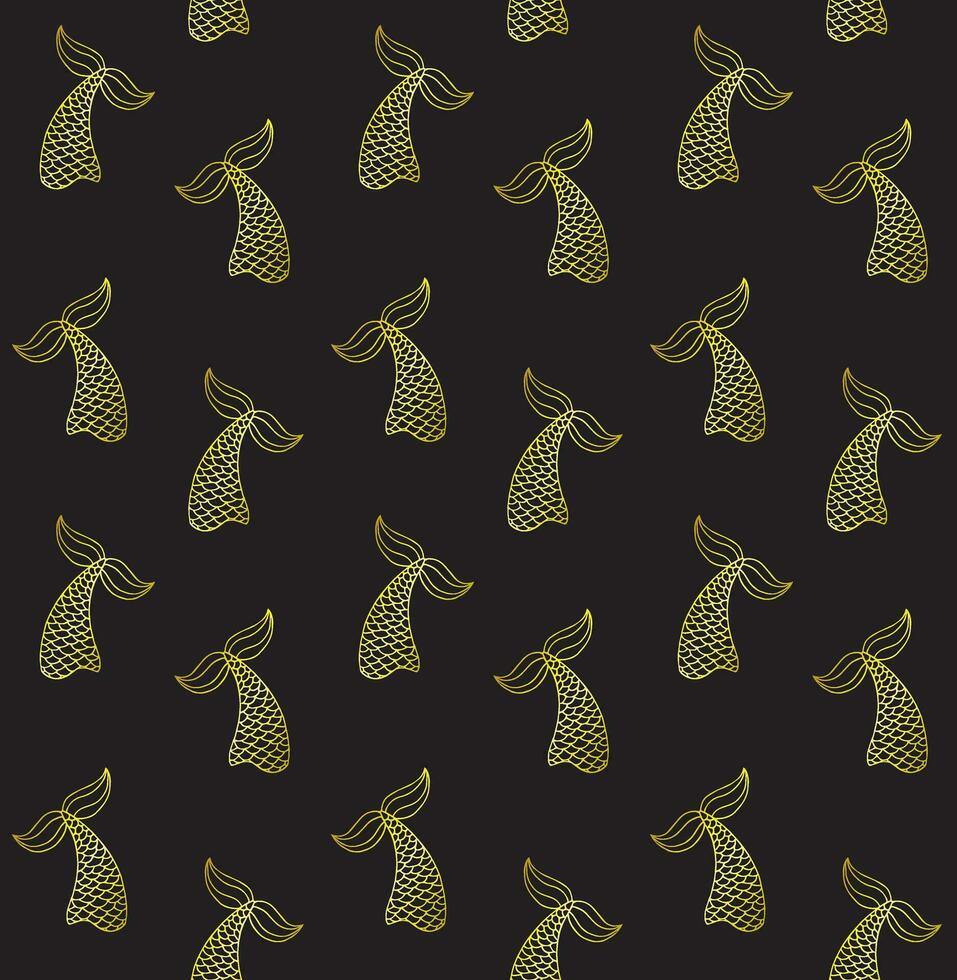 Vector seamless pattern of golden mermaid tail