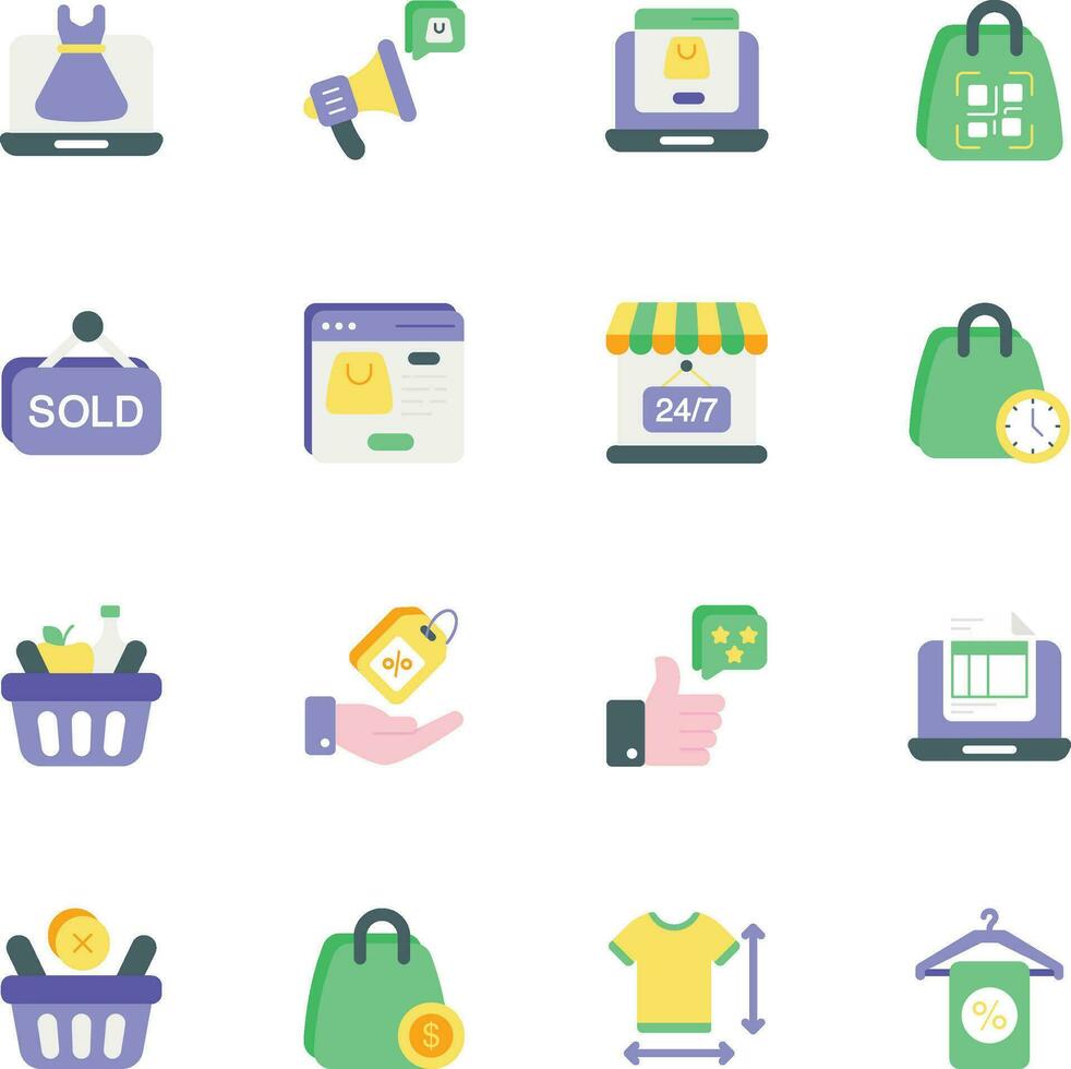 pack of Ecommerce and Shopping flat icons set vector