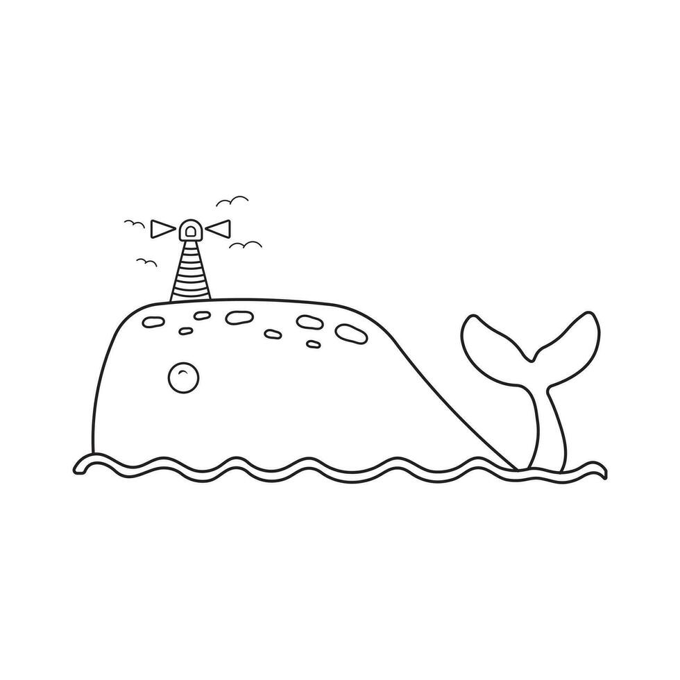 mano dibujado niños dibujo dibujos animados vector ilustración ballena isla icono aislado en blanco antecedentes