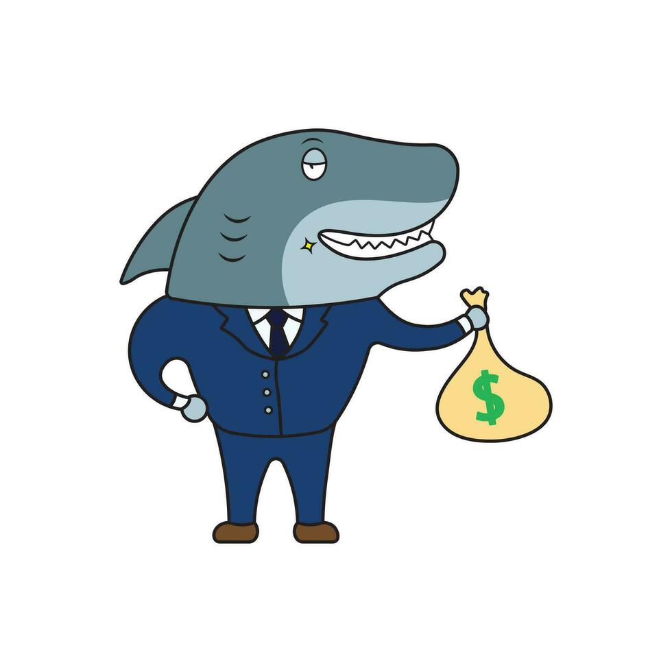 Kids drawing Cartoon Vector illustration cute loan shark icon Isolated on White Background