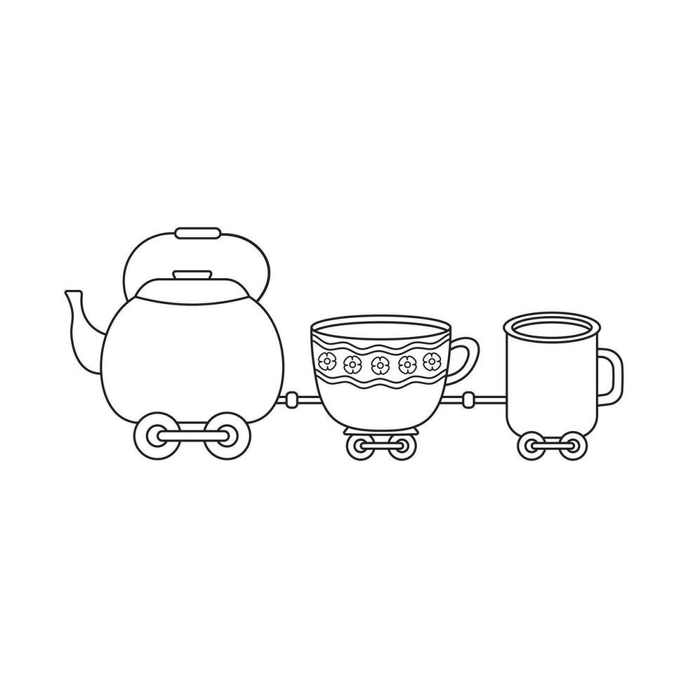 Hand drawn Kids drawing Cartoon Vector illustration cute kettle train icon Isolated on White Background