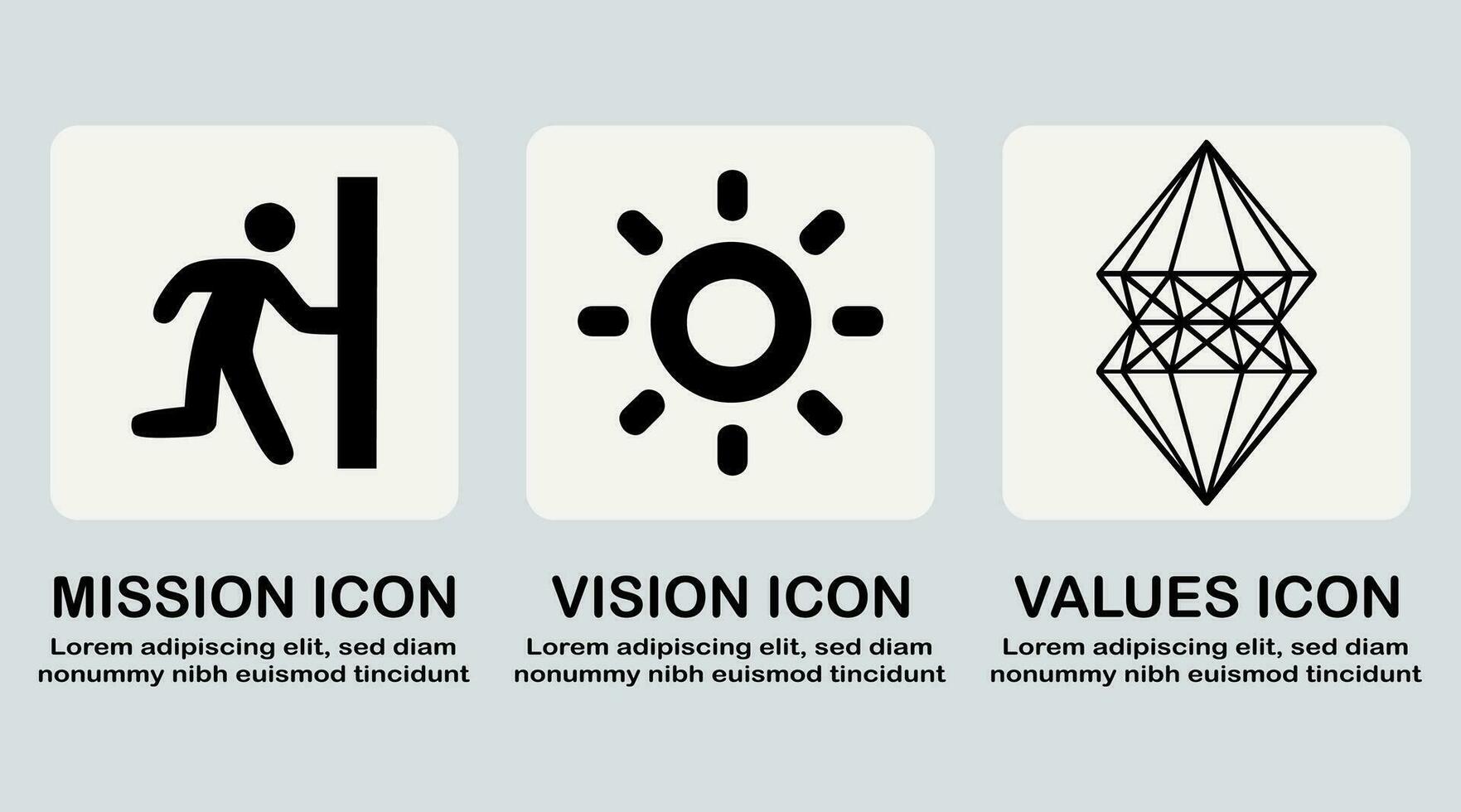 misión, visión, valores icono, éxito y crecimiento conceptos vector en aislado blanco antecedentes.