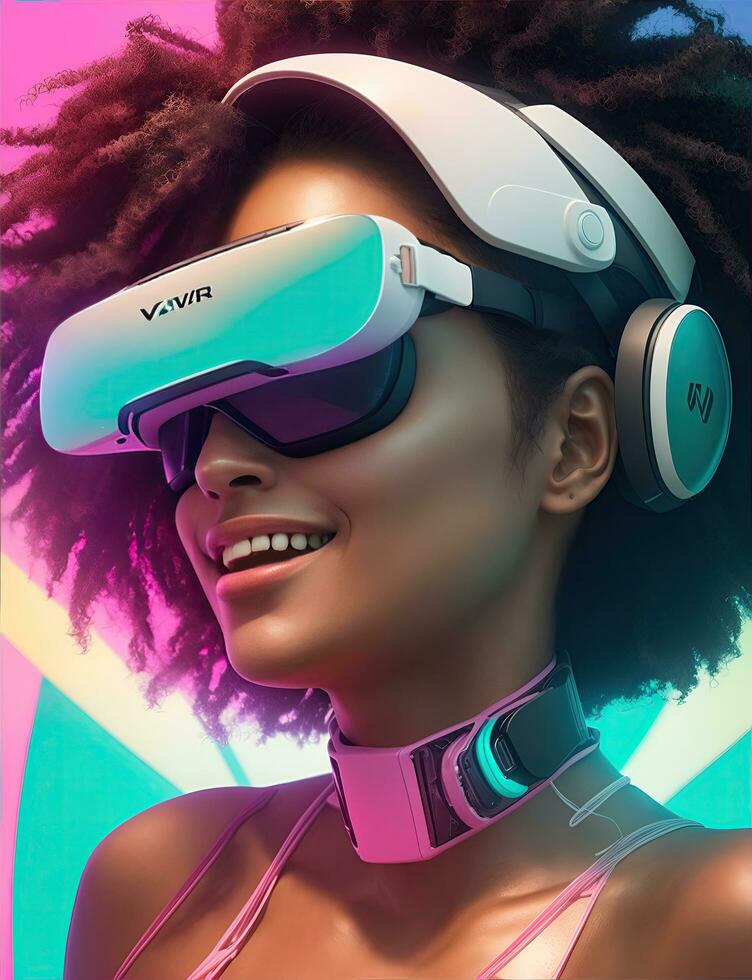 woman having fun in virtual reality, VR glasses photo