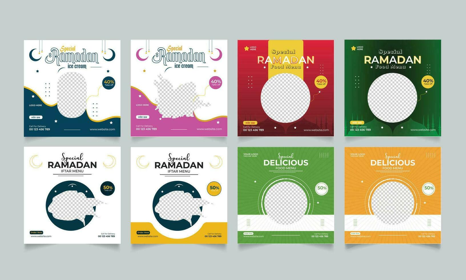 Set of ramadan social media post square flyer template design vector