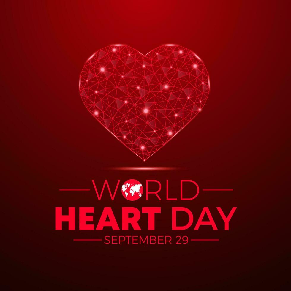 Vector illustration on the theme of World heart day observed on september 29. Low poly style design. Geometric background. Vector template for banner, greeting card, poster with background.