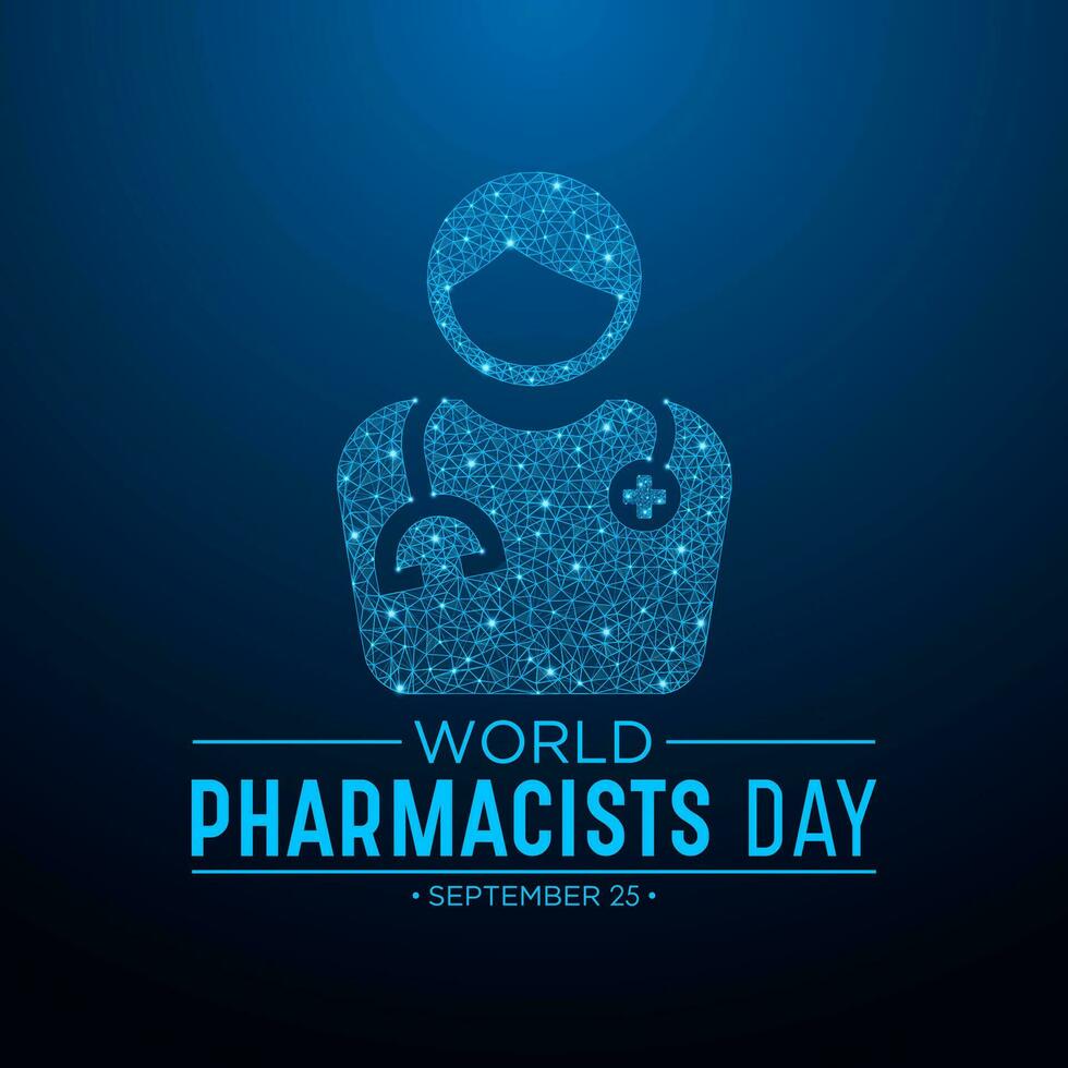 World pharmacists day on september 25 is a celebration of every pharmacist, pharmaceutical scientist. Low poly style design. Geometric background. Isolated vector illustration.