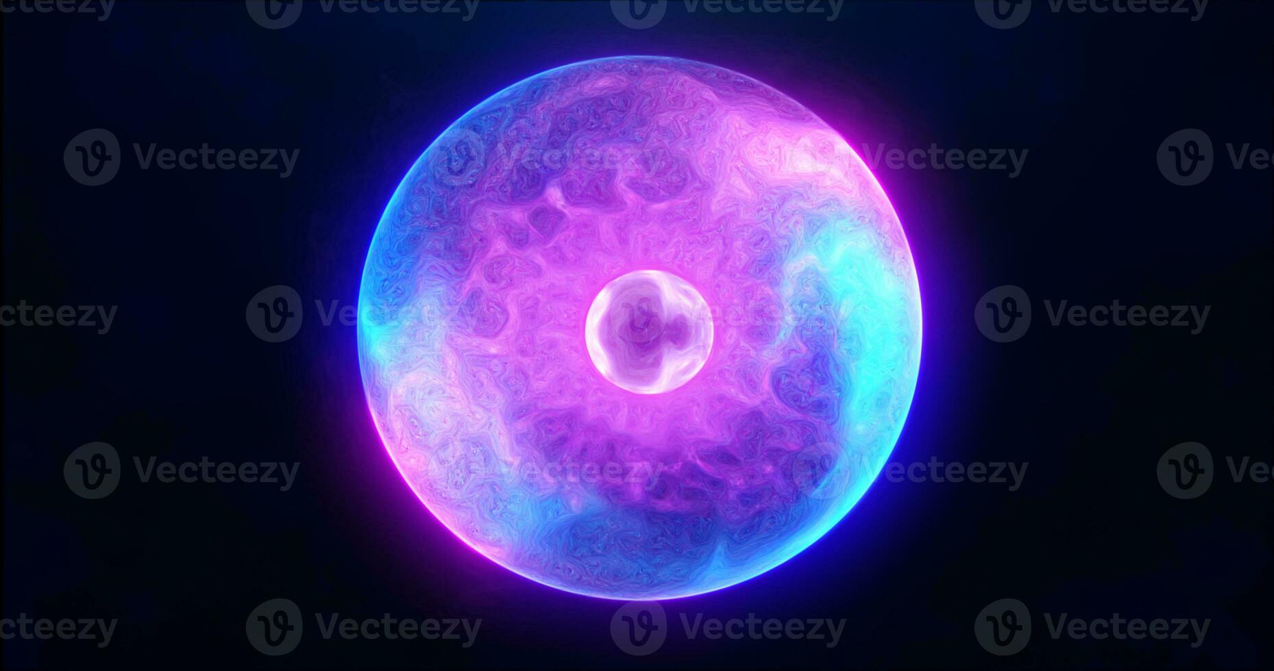 Blue purple energy sphere with glowing bright particles, atom with electrons and elektric magic field scientific futuristic hi-tech abstract background photo